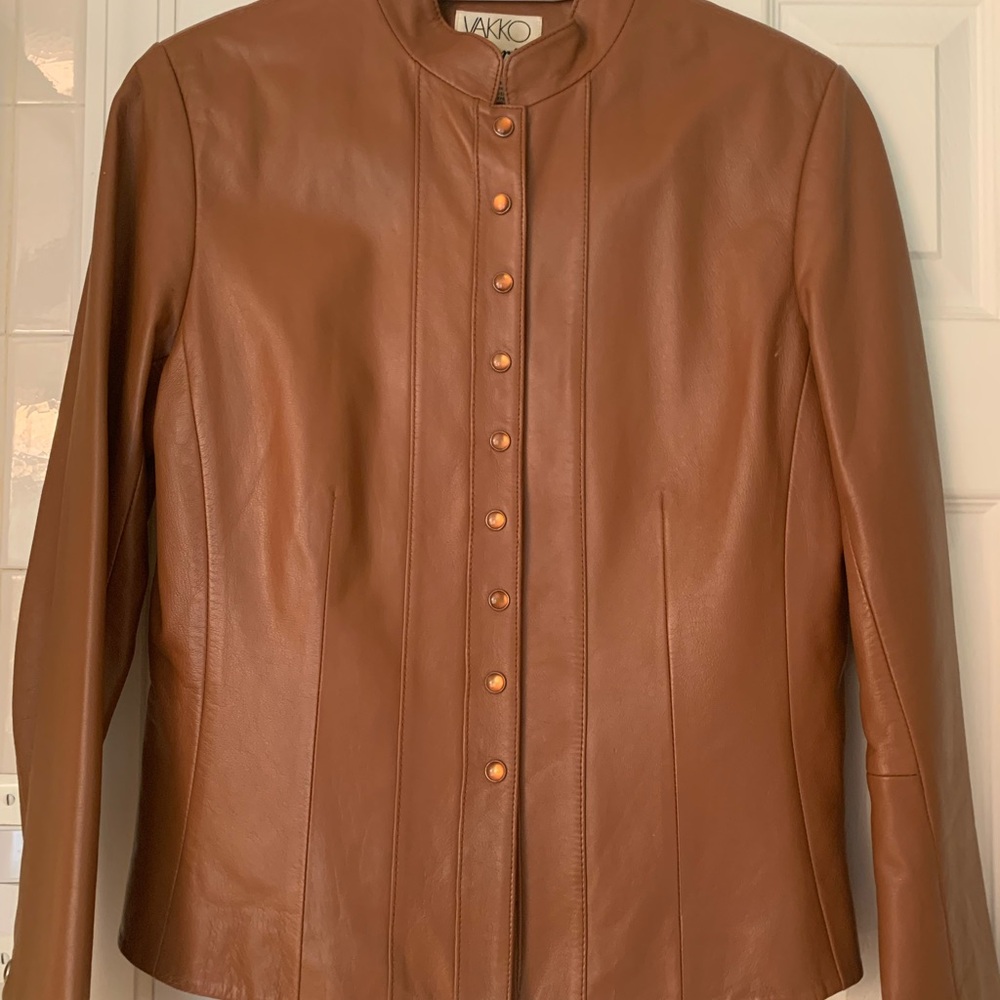 Form-Fitting Leather Jacket With Snap Closure. La… - image 1